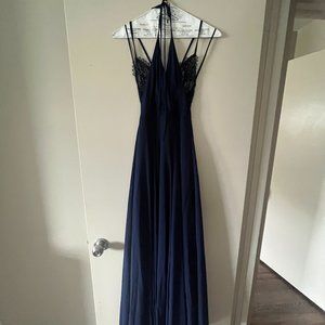 Lulus Navy Blue Lace detailed long gown